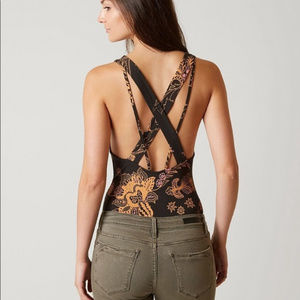 Free People Black and Orange Floral Top